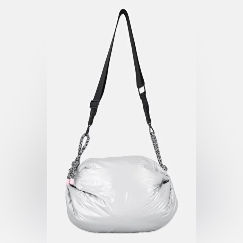 NWT Wildfox Silver Puffer Crossbody Tote with Black Strap